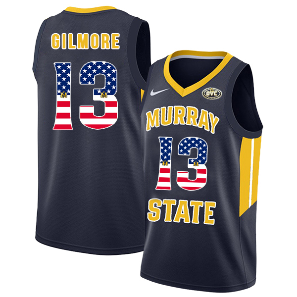 Murray State Racers 13 Devin Gilmore Navy USA Flag College Basketball Jersey