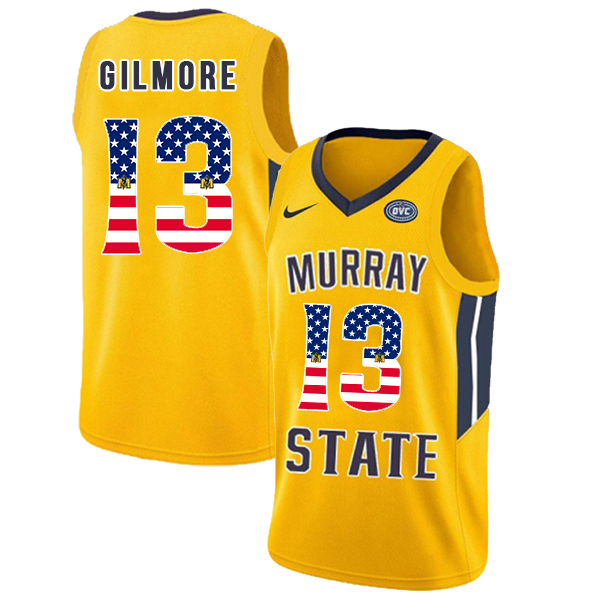 Murray State Racers 13 Devin Gilmore Yellow USA Flag College Basketball Jersey