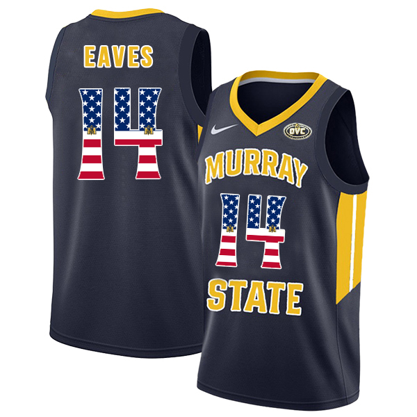 Murray State Racers 14 Jaiveon Eaves Navy USA Flag College Basketball Jersey