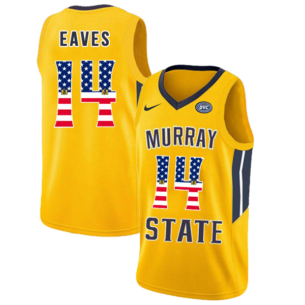 Murray State Racers 14 Jaiveon Eaves Yellow USA Flag College Basketball Jersey