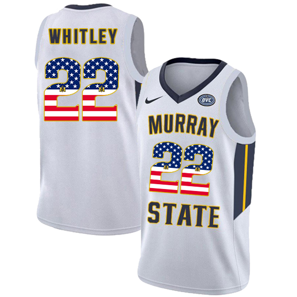 Murray State Racers 22 Brion Whitley White USA Flag College Basketball Jersey
