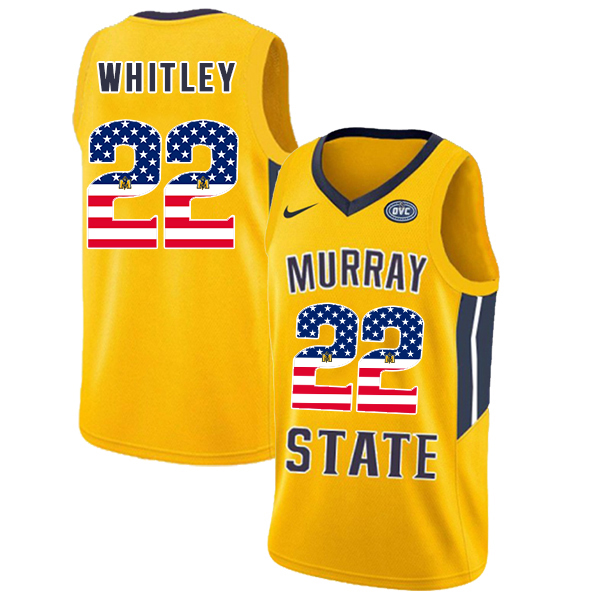 Murray State Racers 22 Brion Whitley Yellow USA Flag College Basketball Jersey