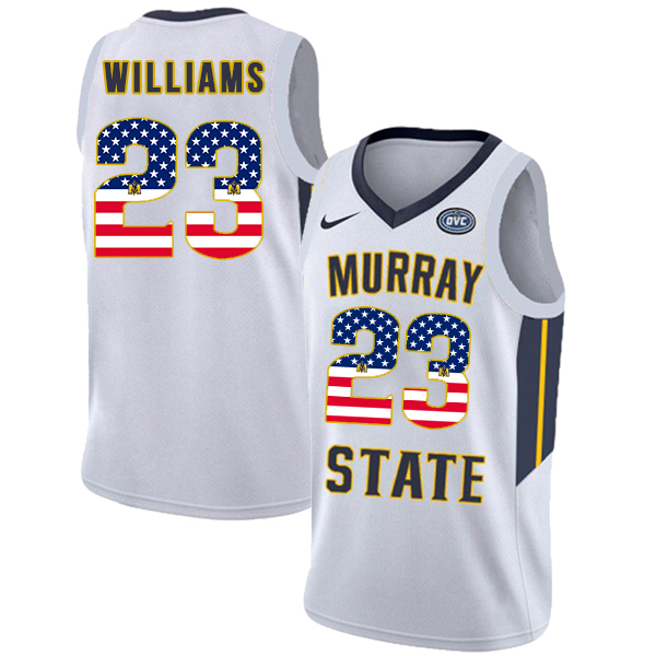 Murray State Racers 23 KJ Williams White USA Flag College Basketball Jersey