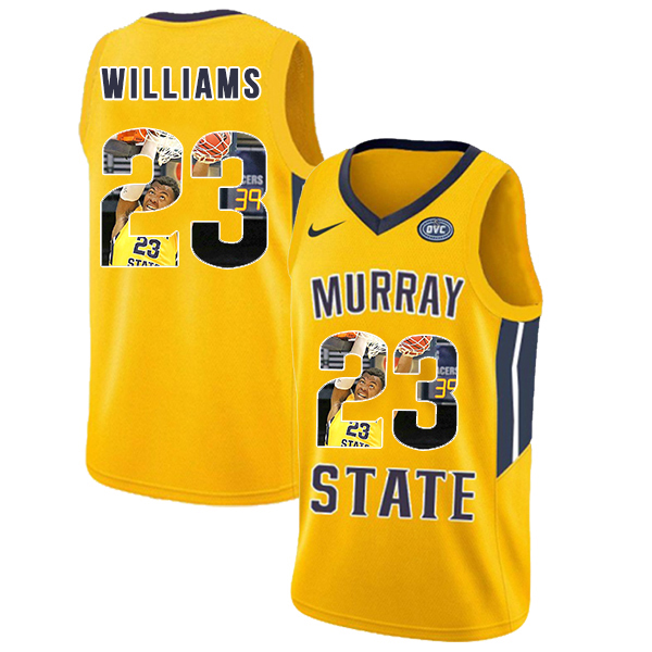 Murray State Racers 23 KJ Williams Yellow Fashion College Basketball Jersey