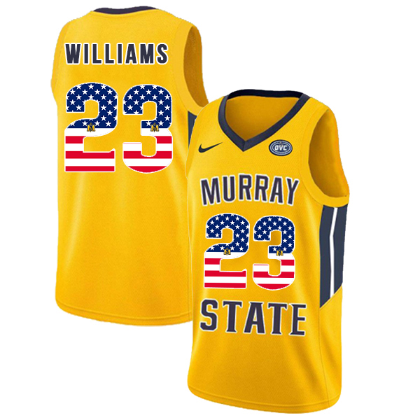 Murray State Racers 23 KJ Williams Yellow USA Flag College Basketball Jersey