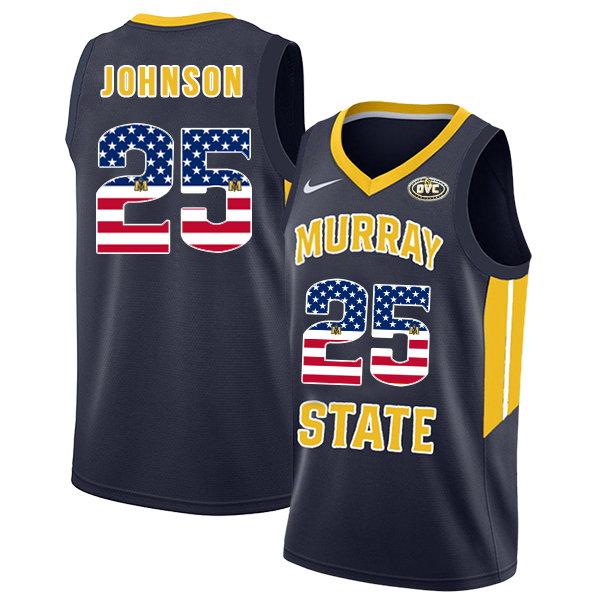 Murray State Racers 25 Jalen Johnson Navy USA Flag College Basketball Jersey