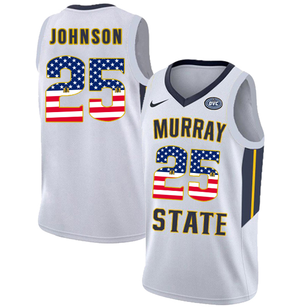 Murray State Racers 25 Jalen Johnson White USA Flag College Basketball Jersey