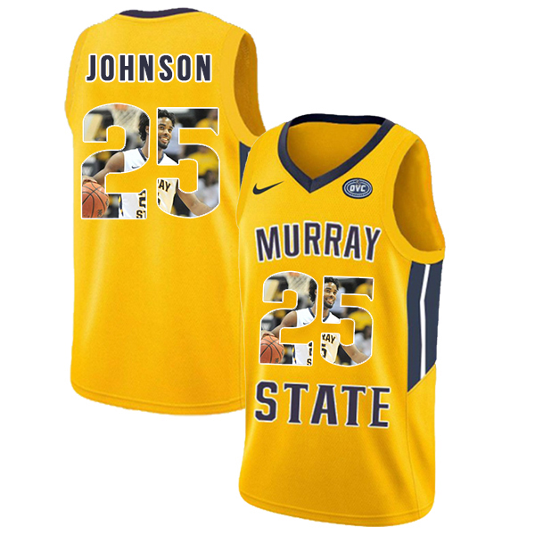 Murray State Racers 25 Jalen Johnson Yellow Fashion College Basketball Jersey