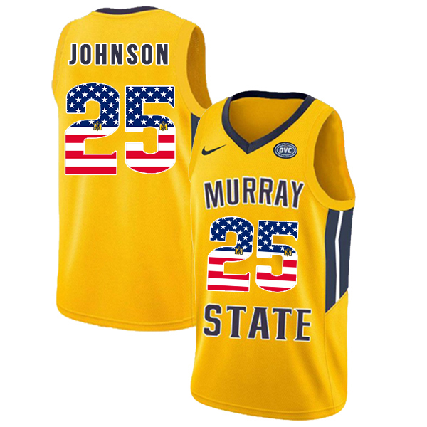 Murray State Racers 25 Jalen Johnson Yellow USA Flag College Basketball Jersey