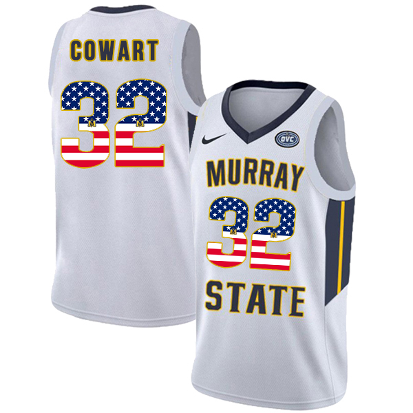 Murray State Racers 32 Darnell Cowart White USA Flag College Basketball Jersey