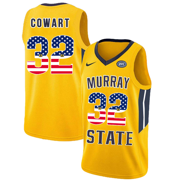 Murray State Racers 32 Darnell Cowart Yellow USA Flag College Basketball Jersey