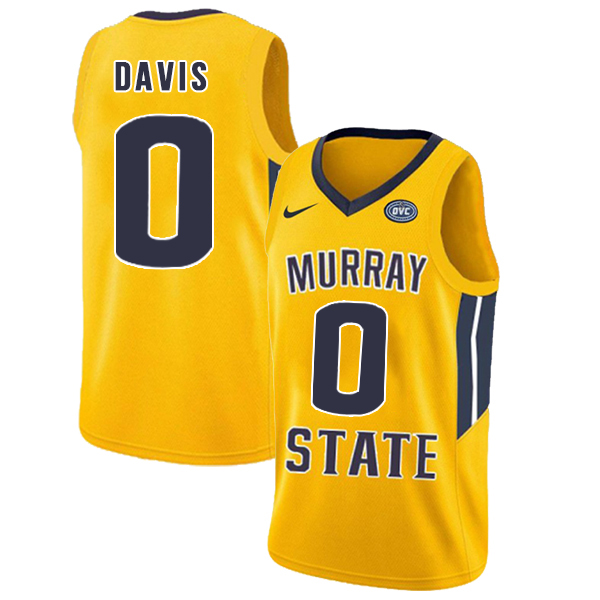 Murray State Racers 0 Mike Davis Yellow College Basketball Jersey