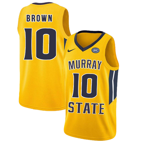 Murray State Racers 10 Tevin Brown Yellow College Basketball Jersey