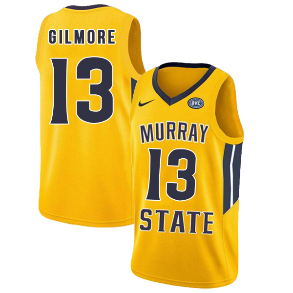 Murray State Racers 13 Devin Gilmore Yellow College Basketball Jersey