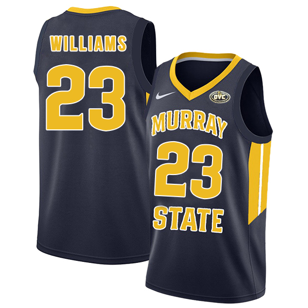 Murray State Racers 23 KJ Williams Navy College Basketball Jersey