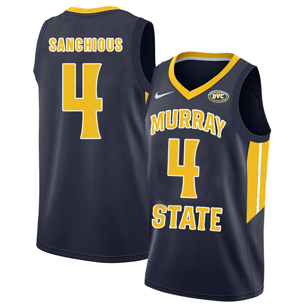 Murray State Racers 4 Brion Sanchious Navy College Basketball Jersey