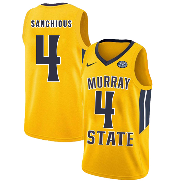 Murray State Racers 4 Brion Sanchious Yellow College Basketball Jersey