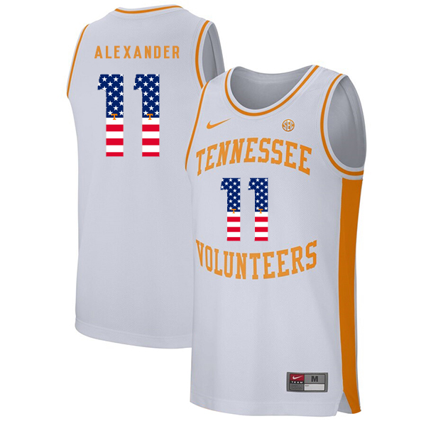 Tennessee Volunteers 11 Kyle Alexander White USA Flag College Basketball Jersey