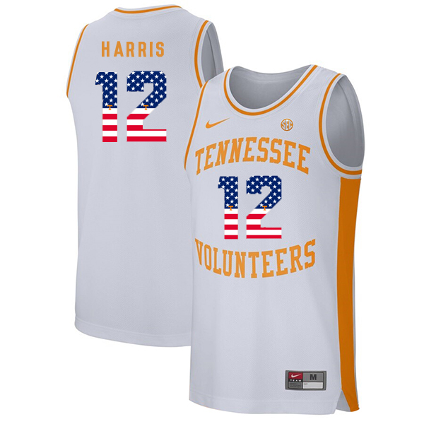 Tennessee Volunteers 12 Tobias Harris White USA Flag College Basketball Jersey