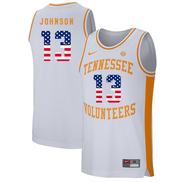 Tennessee Volunteers 13 Jalen Johnson White USA Flag College Basketball Jersey