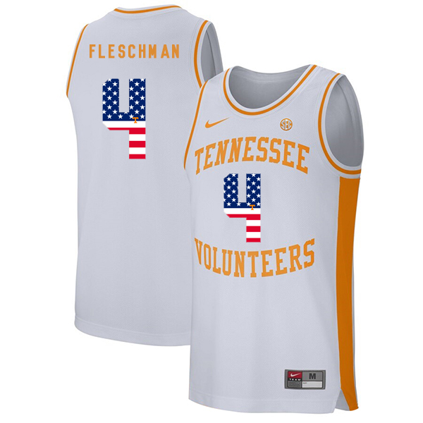 Tennessee Volunteers 4 Jacob Fleschman White USA Flag College Basketball Jersey