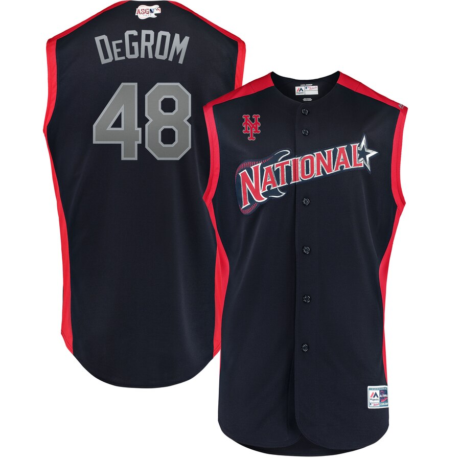 National League 48 Jacob deGrom Navy 2019 MLB All-Star Game Workout Player Jersey