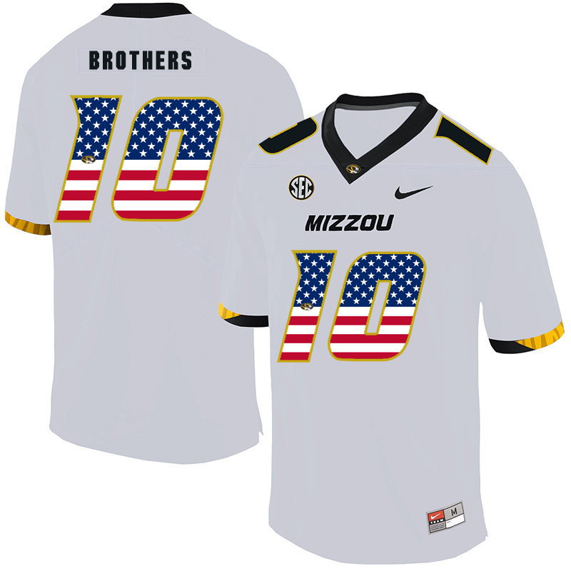 Missouri Tigers 10 Kentrell Brothers White USA Flag Nike College Football Jersey - Click Image to Close
