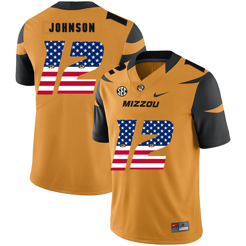 Missouri Tigers 12 Johnathon Johnson Gold USA Flag Nike College Football Jersey