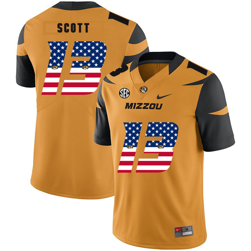 Missouri Tigers 13 Kam Scott Gold USA Flag Nike College Football Jersey - Click Image to Close