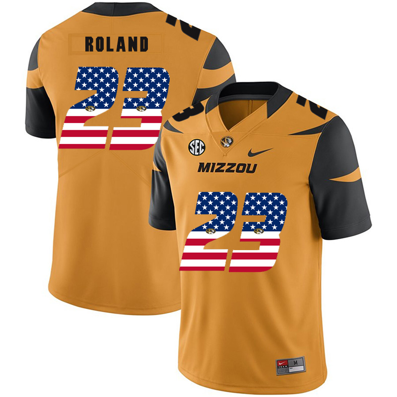 Missouri Tigers 23 Johnny Roland Gold USA Flag Nike College Football Jersey