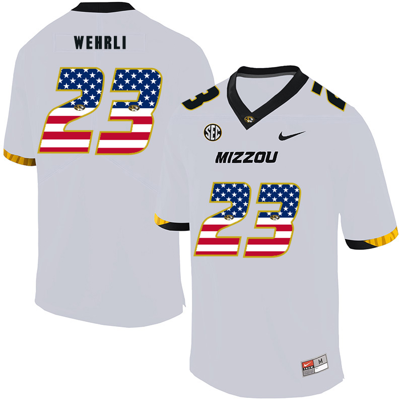 Missouri Tigers 23 Roger Wehrli White USA Flag Nike College Football Jersey - Click Image to Close