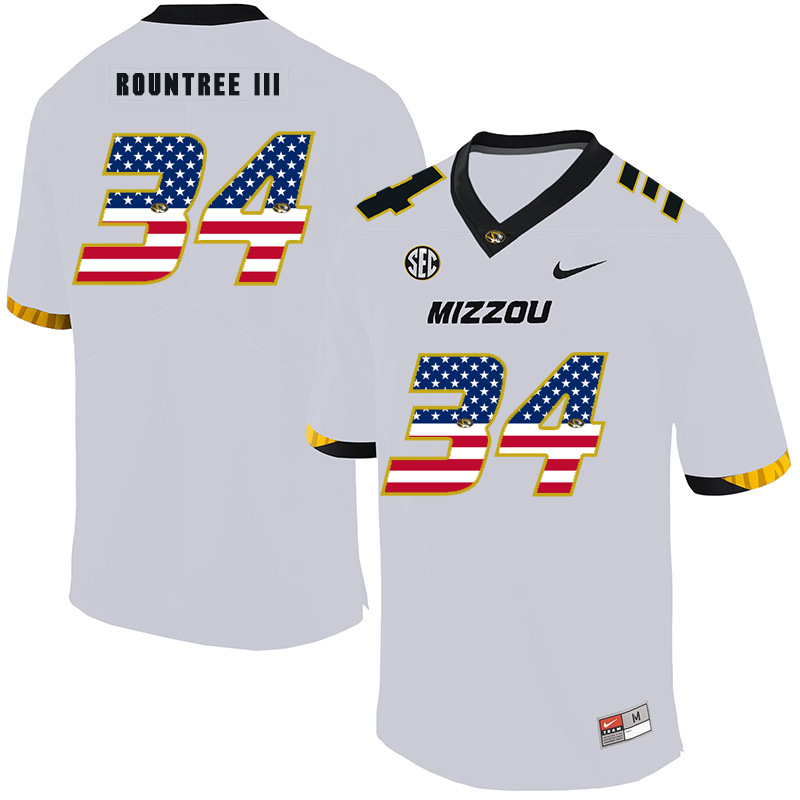 Missouri Tigers 34 Larry Rountree III White USA Flag Nike College Football Jersey