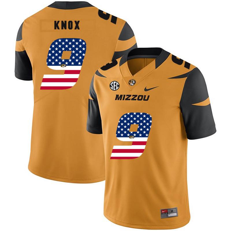 Missouri Tigers 9 Jalen Knox Gold USA Flag Nike College Football Jersey