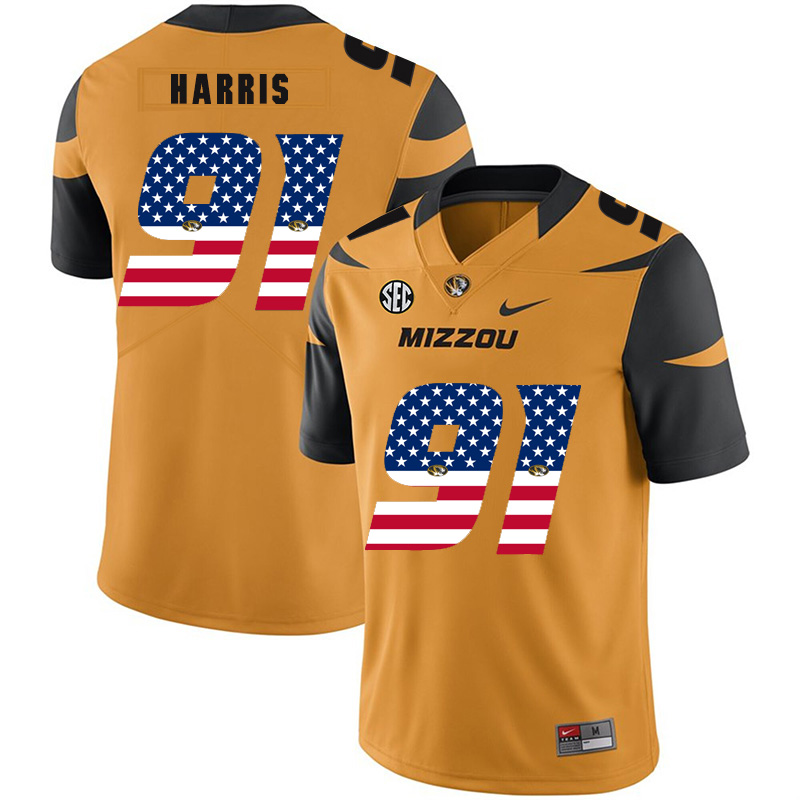 Missouri Tigers 91 Charles Harris Gold USA Flag Nike College Football Jersey