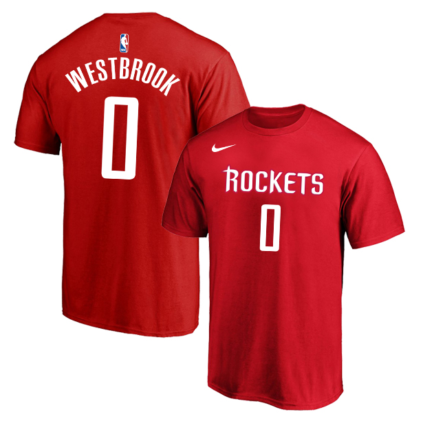 Houston Rockets 0 Russell Westbrook Red Nike T-Shirt - Click Image to Close
