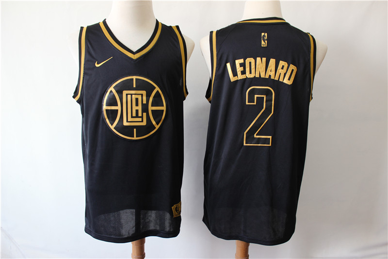 Clippers 2 Kawhi Leonard Black Nike Gold Swingman Jersey