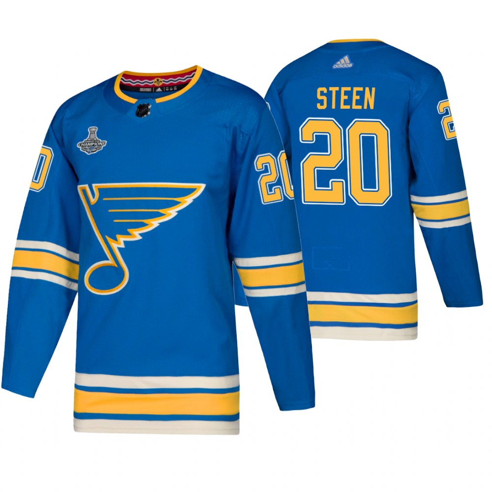Blues 20 Alexander Steen Blue Alternate 2019 Stanley Cup Champions Adidas Jersey
