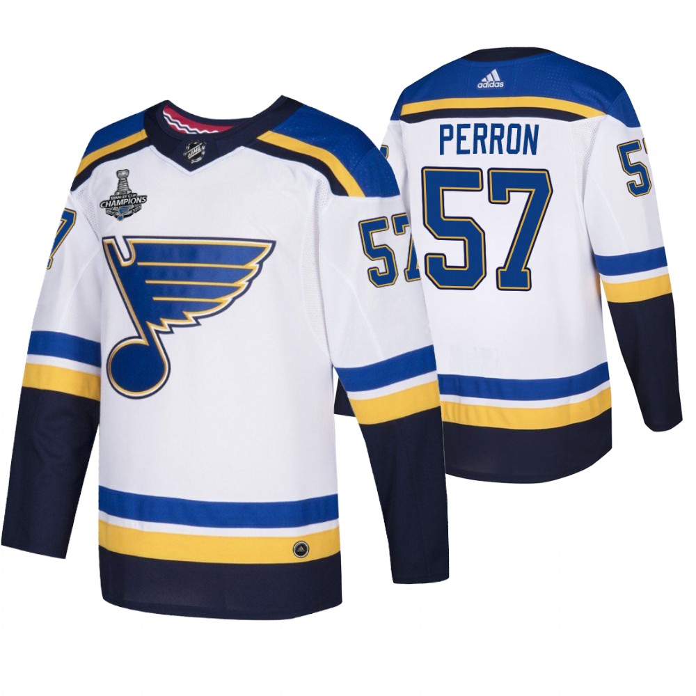 Blues 57 David Perron White 2019 Stanley Cup Champions Adidas Jersey