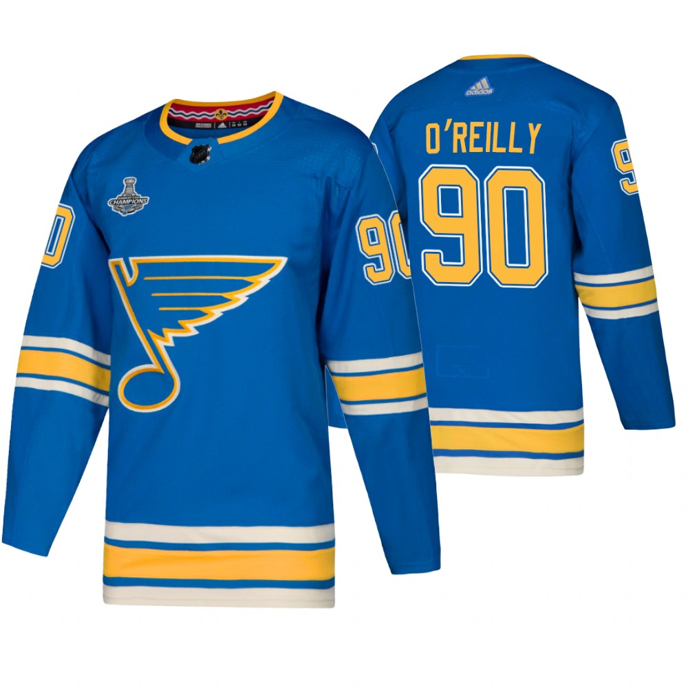 Blues 90 Ryan O'Reilly Blue Alternate 2019 Stanley Cup Champions Adidas Jersey