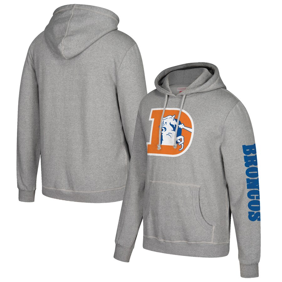 Denver Broncos Mitchell & Ness Classic Team Pullover Hoodie Heathered Gray