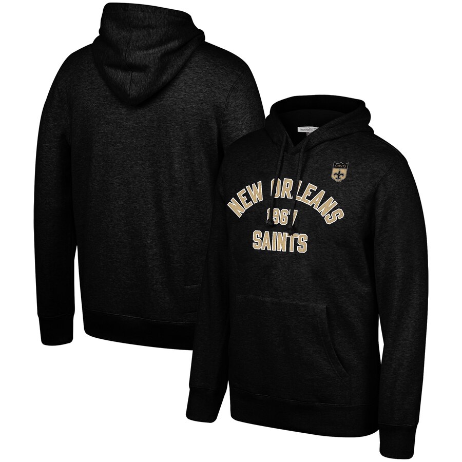 New Orleans Saints Mitchell & Ness Team History Pullover Hoodie Black - Click Image to Close