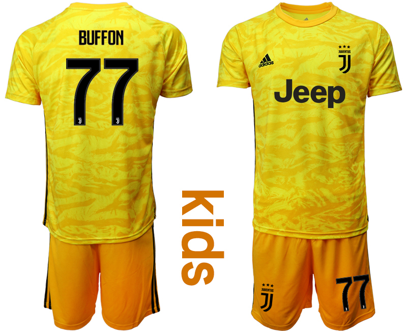2019-20 Juventus 77 BUFFON Yellow Youth Goalkeeper Soccer Jersey