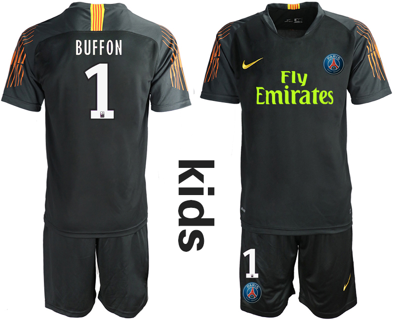 2019-20 Paris Saint-Germain 1 BUFFON Black Youth Goalkeeper Soccer Jersey