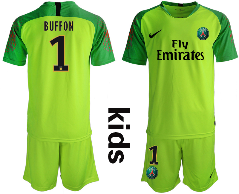 2019-20 Paris Saint-Germain 1 BUFFON Fluorescent Green Youth Goalkeeper Soccer Jersey