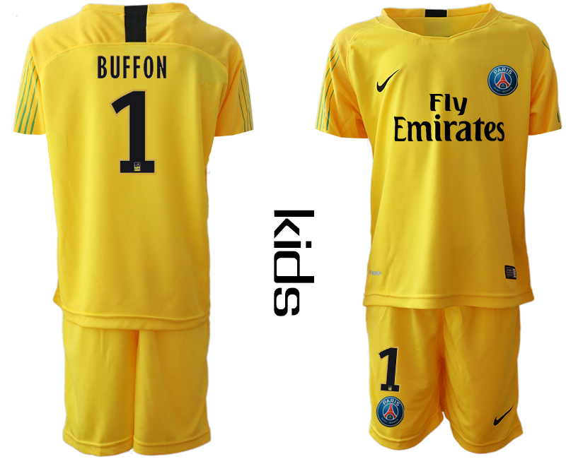 2019-20 Paris Saint-Germain 1 BUFFON Yellow Youth Goalkeeper Soccer Jersey