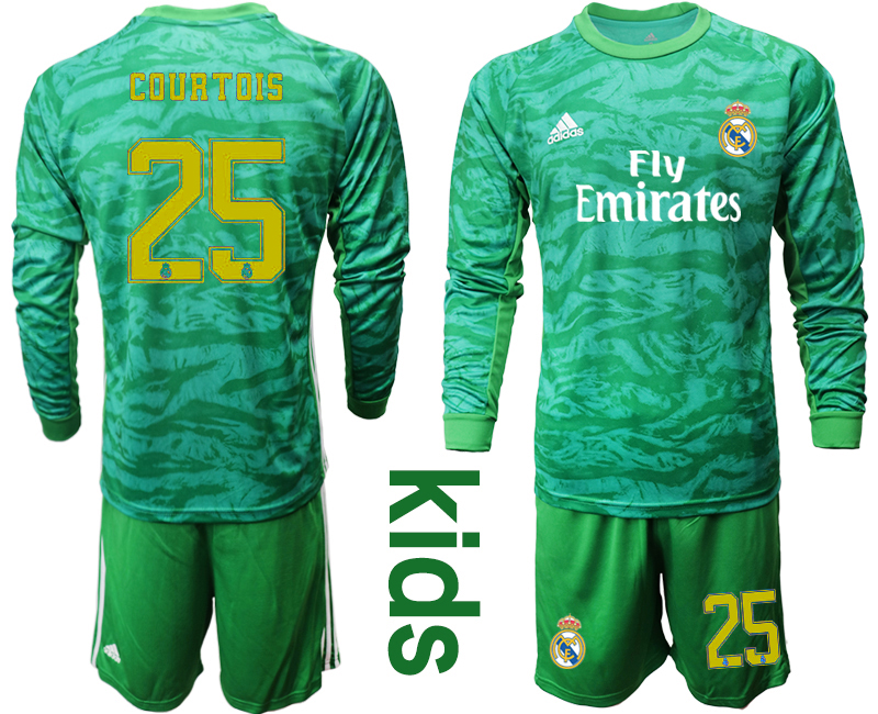 2019-20 Real Madrid 25 COURTOIS Green Long Sleeve Youth Goalkeeper Soccer Jersey