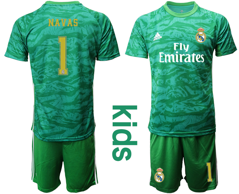 2019-20 Real Madrid 1 NAVAS Green Youth Goalkeeper Soccer Jersey