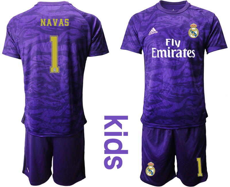2019-20 Real Madrid 1 NAVAS Purple Youth Goalkeeper Soccer Jersey