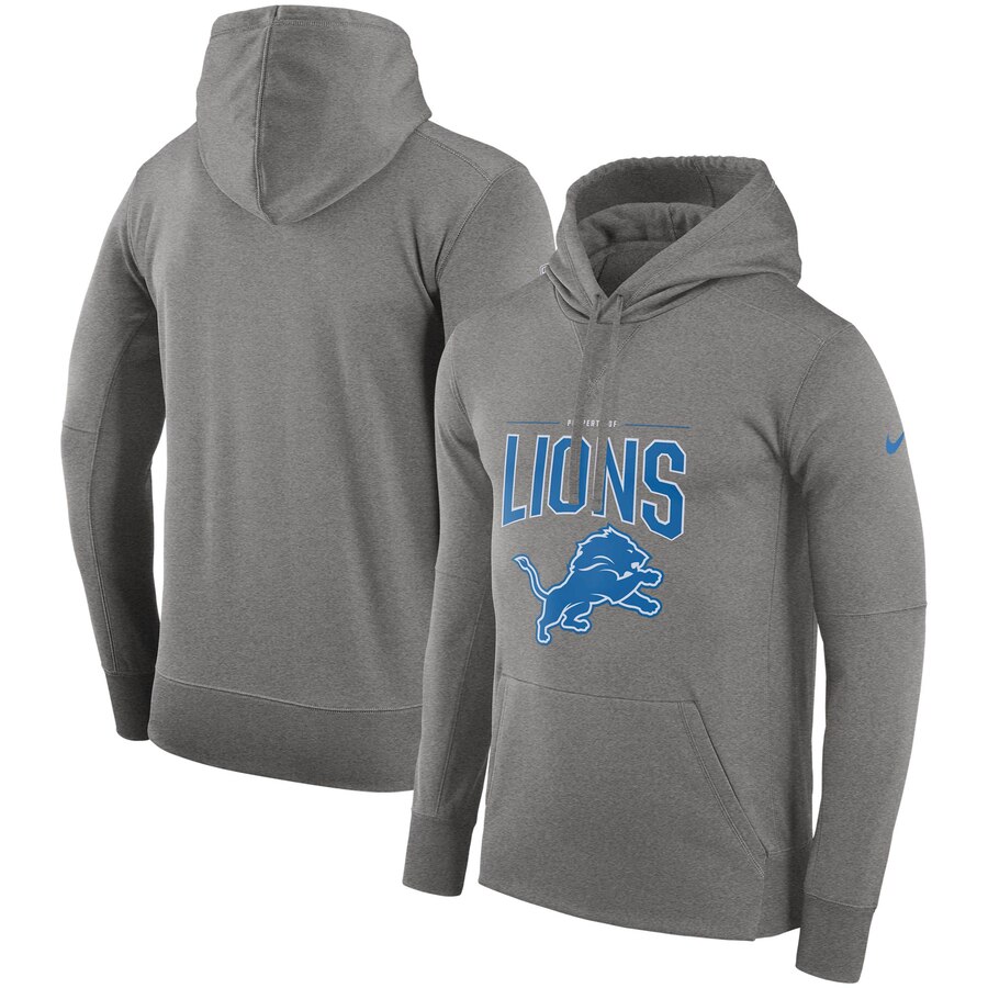 Detroit Lions Nike Sideline Property of Performance Pullover Hoodie Gray - Click Image to Close