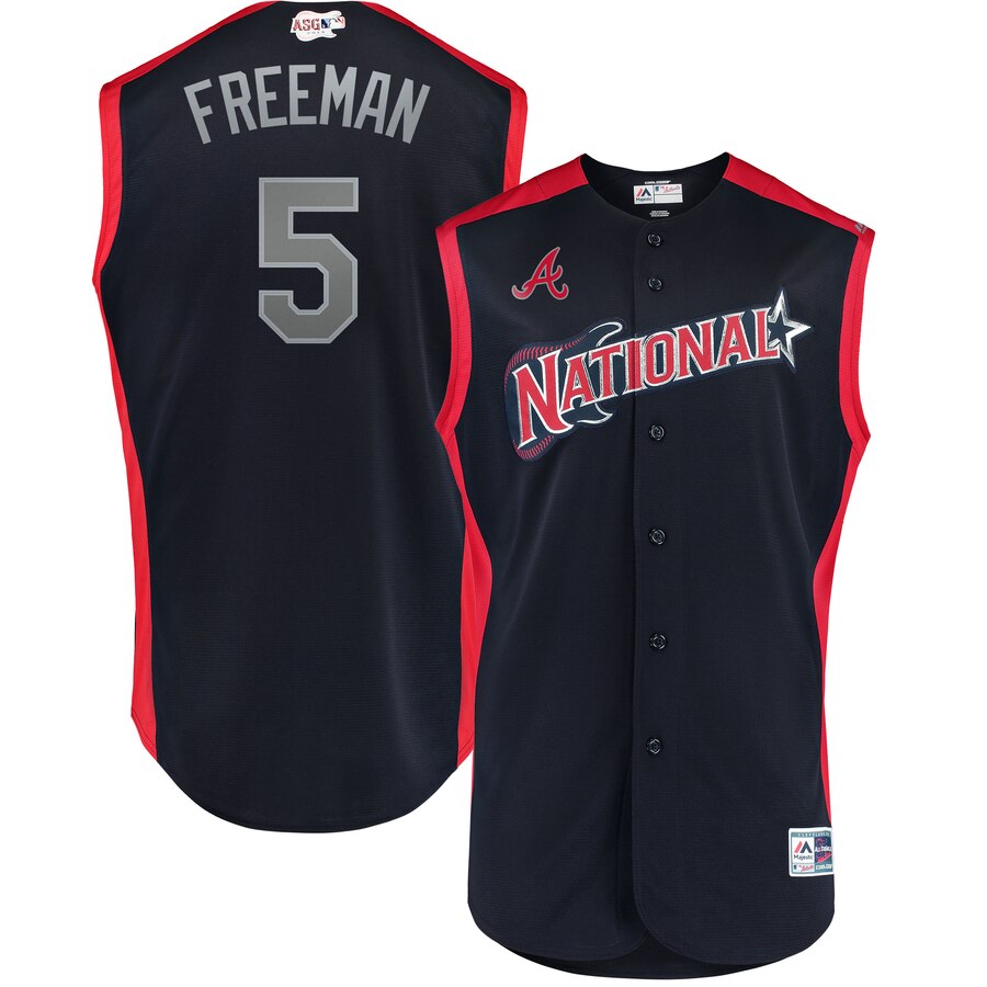 National League 5 Freddie Freeman Navy 2019 MLB All-Star Game Workout Player Jersey